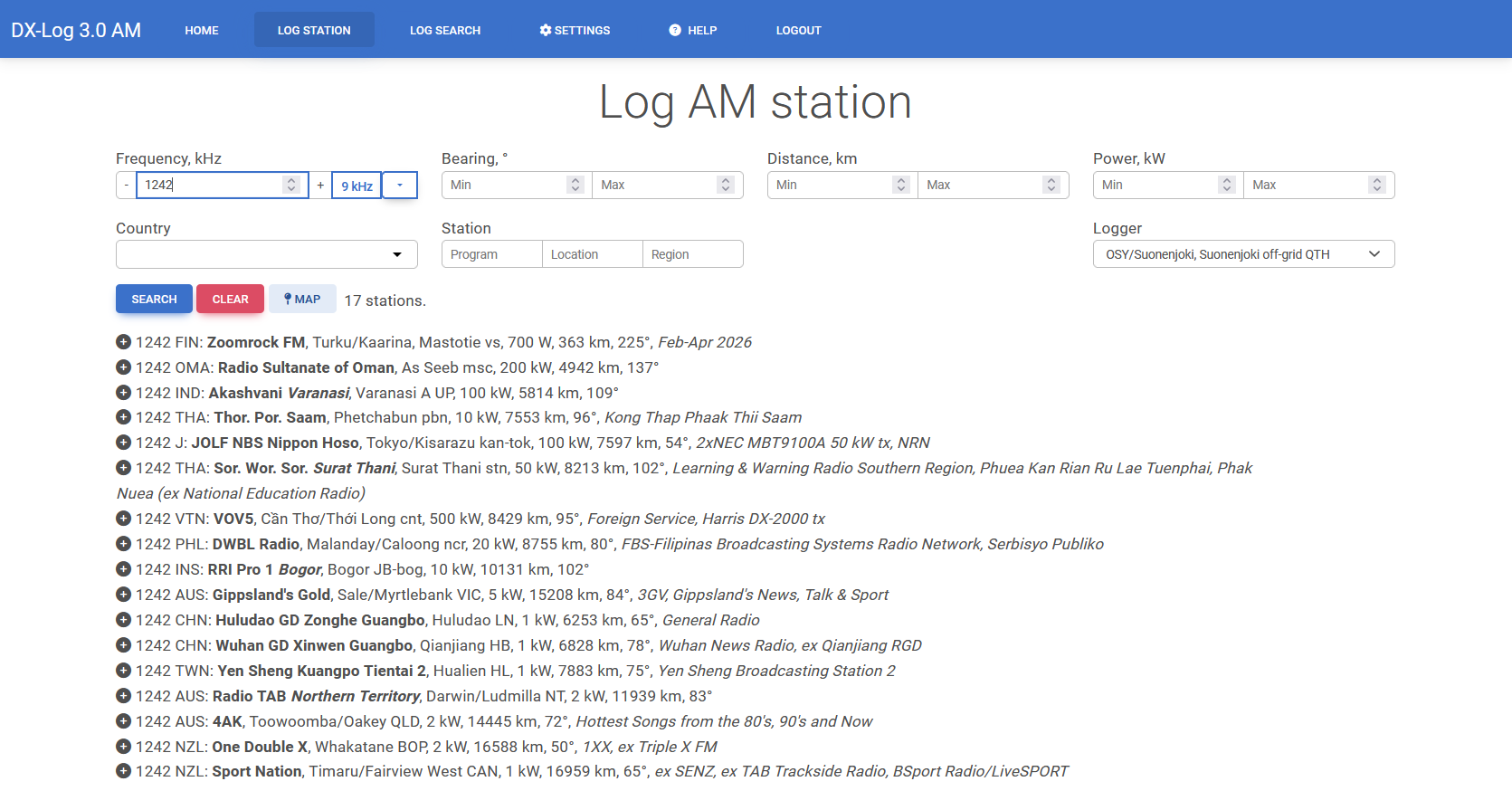 Searching station to be logged